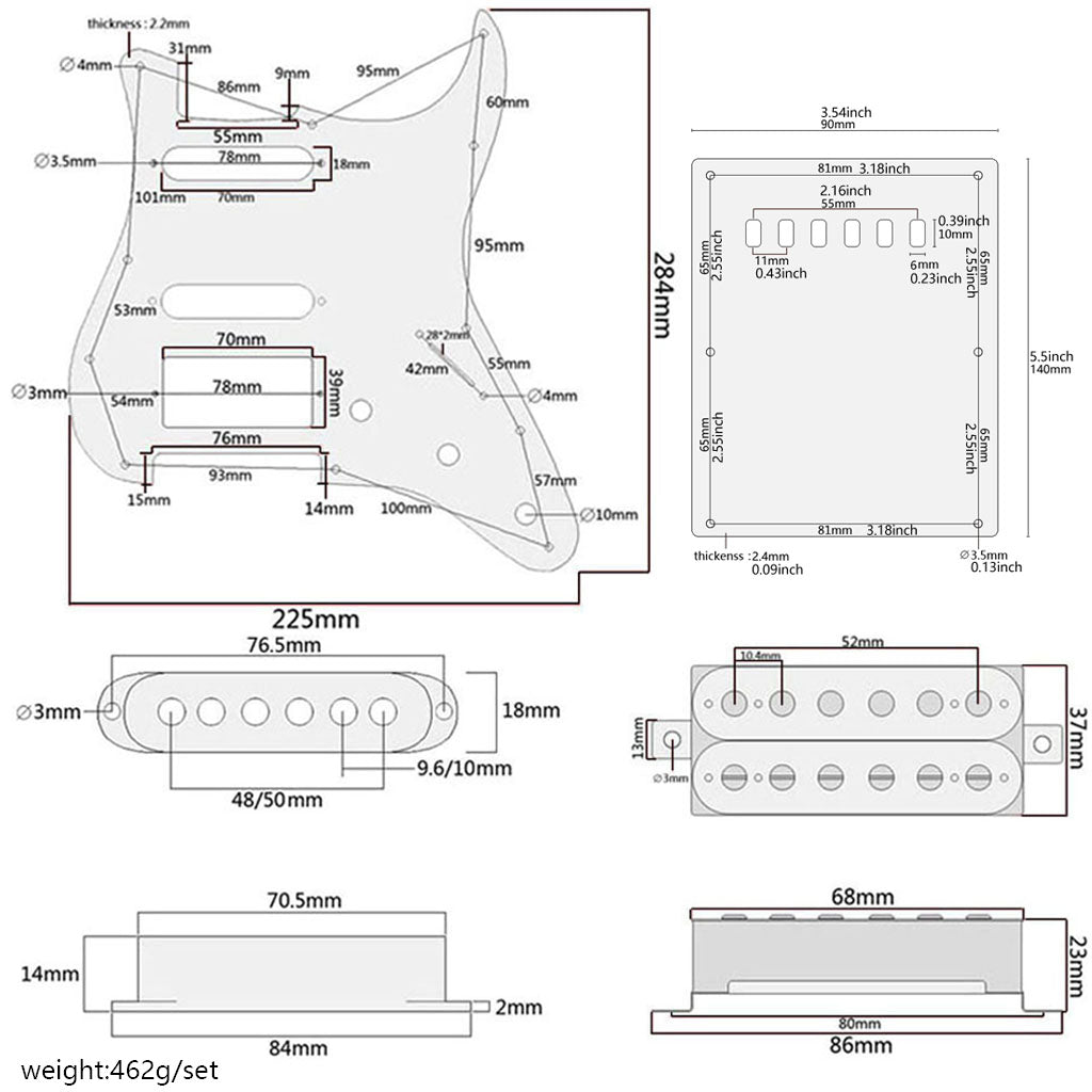 SSH Loaded Prewired Electric Guitar Pickguard Set Pickups for FD ST Style Electric Guitar Silver