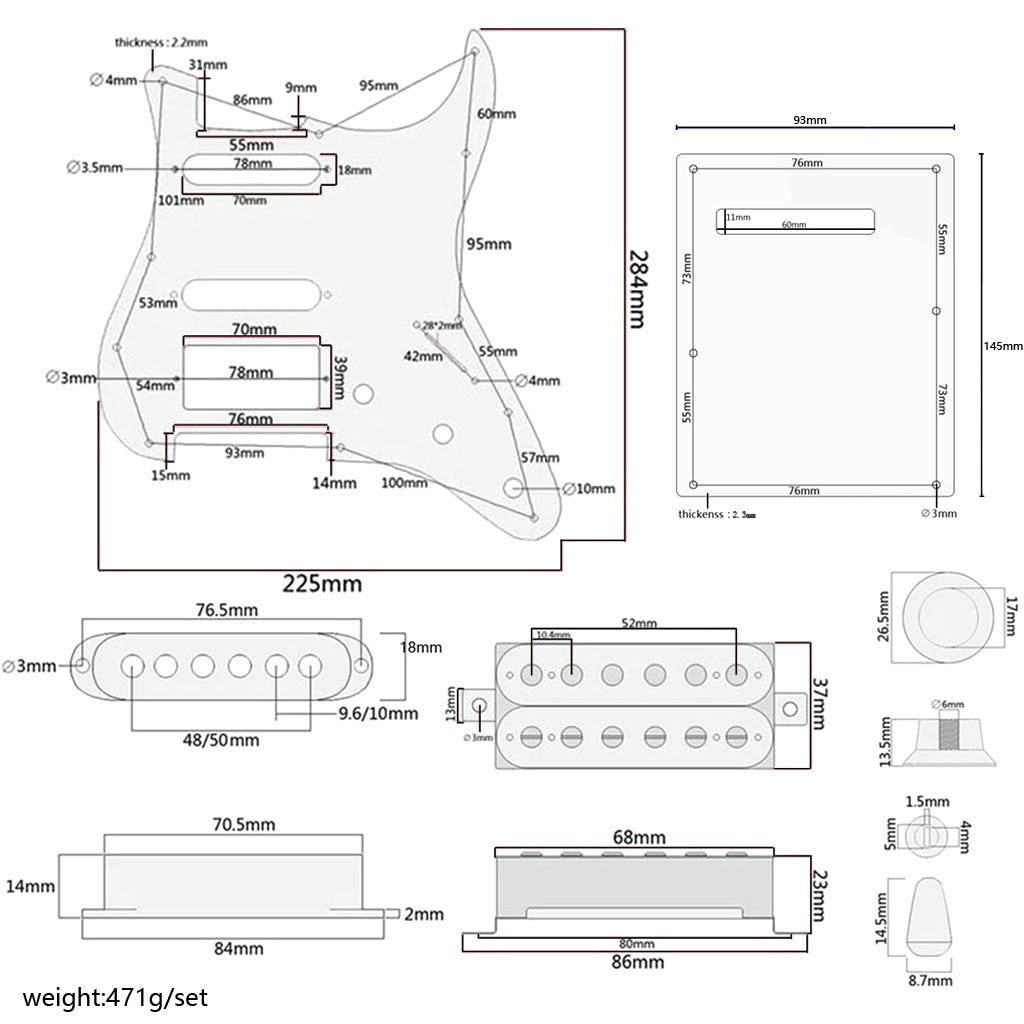 SSH Loaded Prewired Guitar Strat Pickguard Humbucker Pickups Set for Fender Stratocaster Electric Guitar,3Ply Aged White