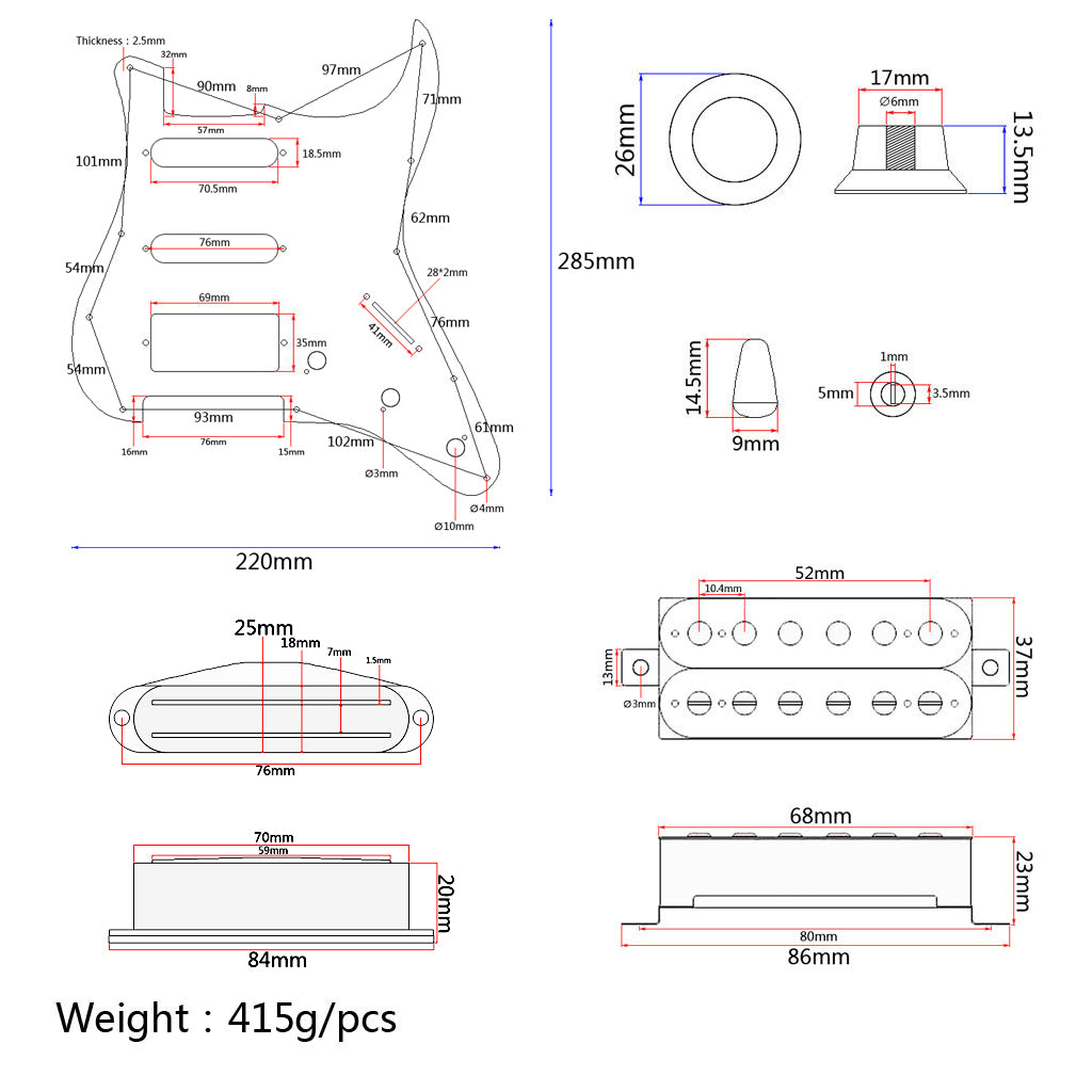 Maple Bauhinia Pattern SSH 11 Holes Pickguard Scratchplater Set 3 Pickups 1Tone 2 Volumne Knobs Switch