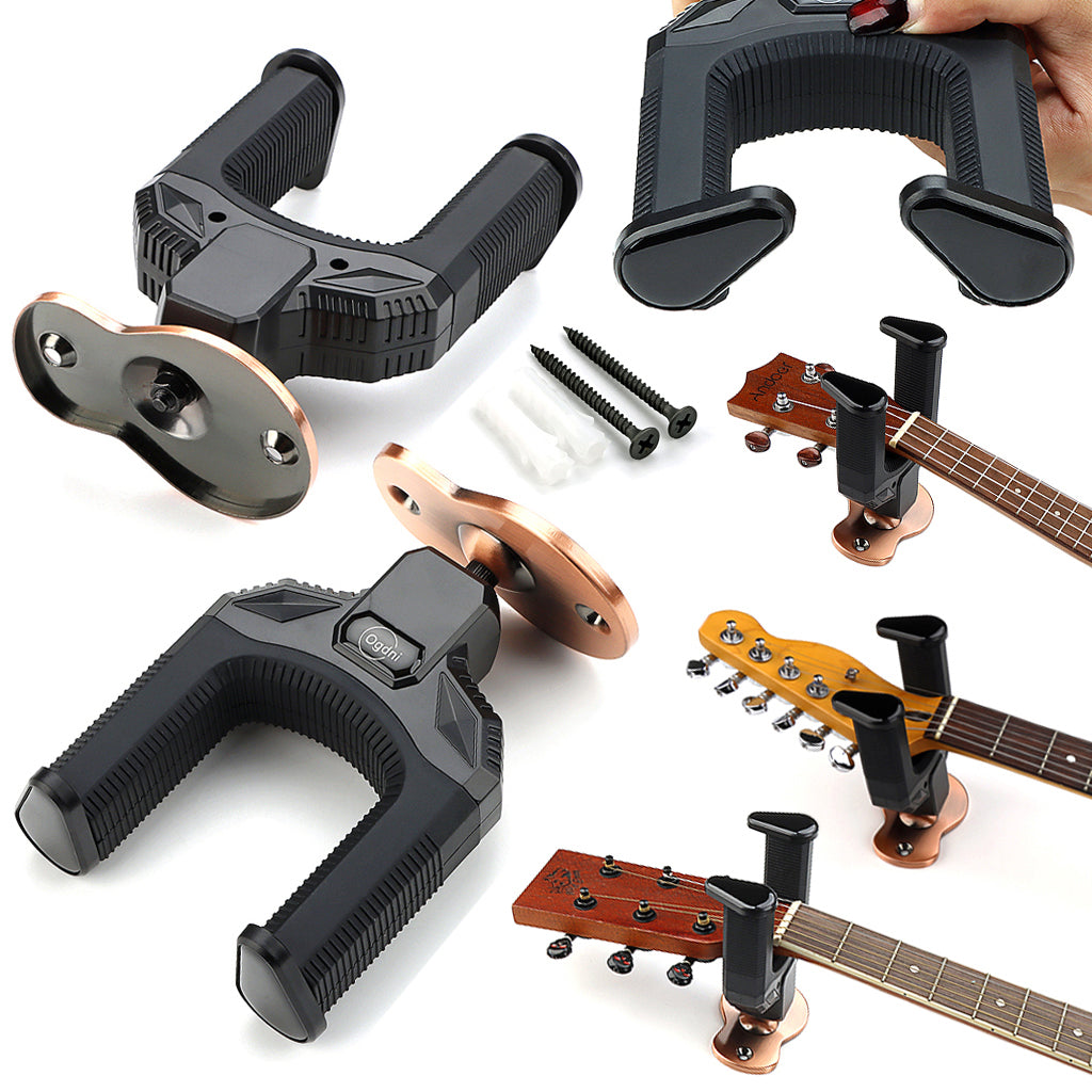 Onmiwod Guitar Wall Mount, Auto Lock Black Walnut Wood Guitar Hanger, Guitar Wall Hangers, Guitar Holder Hook Wall Stand for Classical, Acoustic, Electric Guitar, Banjo, Bass, Gift for Guitar Player