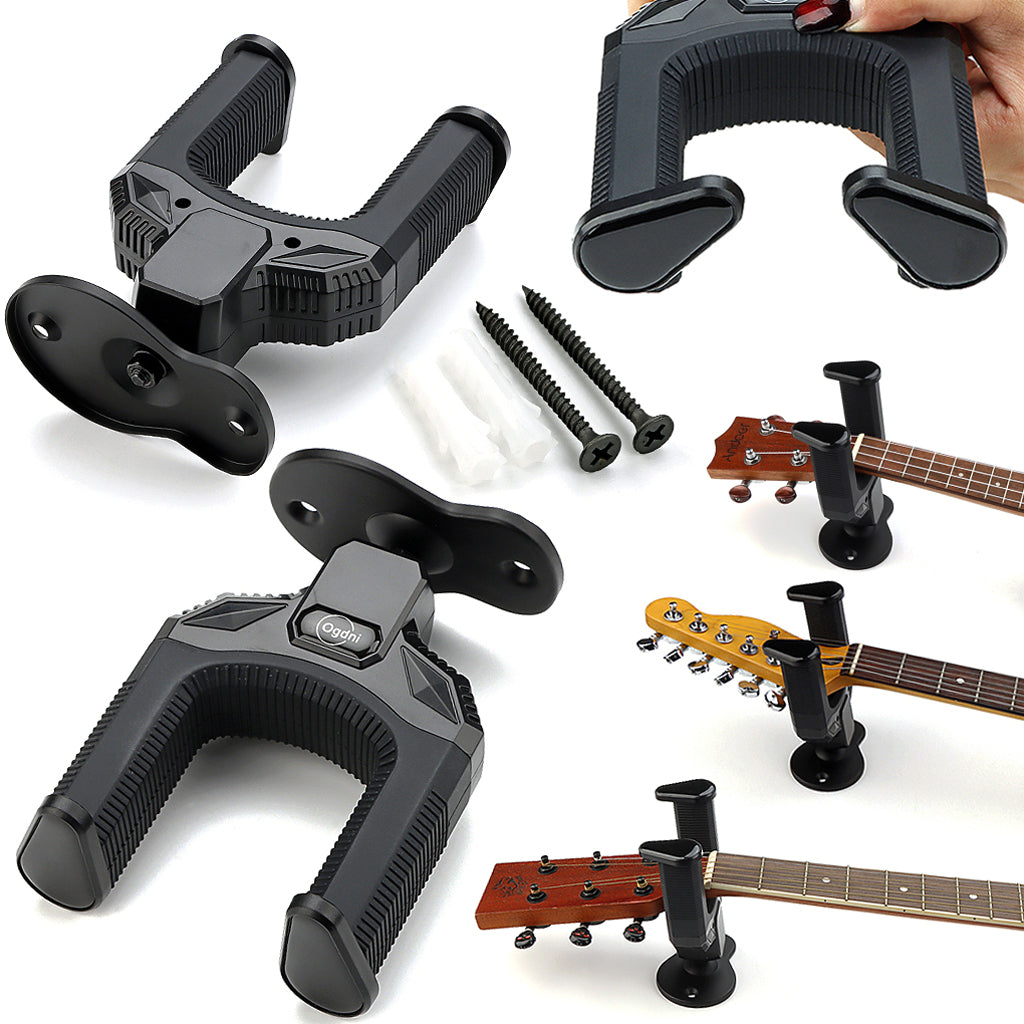 Onmiwod Guitar Wall Mount, Auto Lock Black Walnut Wood Guitar Hanger, Guitar Wall Hangers, Guitar Holder Hook Wall Stand for Classical, Acoustic, Electric Guitar, Banjo, Bass, Gift for Guitar Player