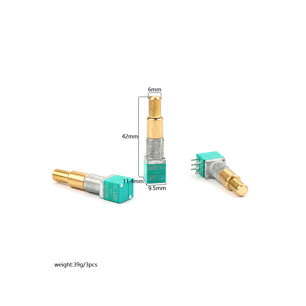 3Pcs Dual Concentric Brass Dual Shaft Rotary Potentiometer with Center Detent Guitar Potentiometer A100K/C1M