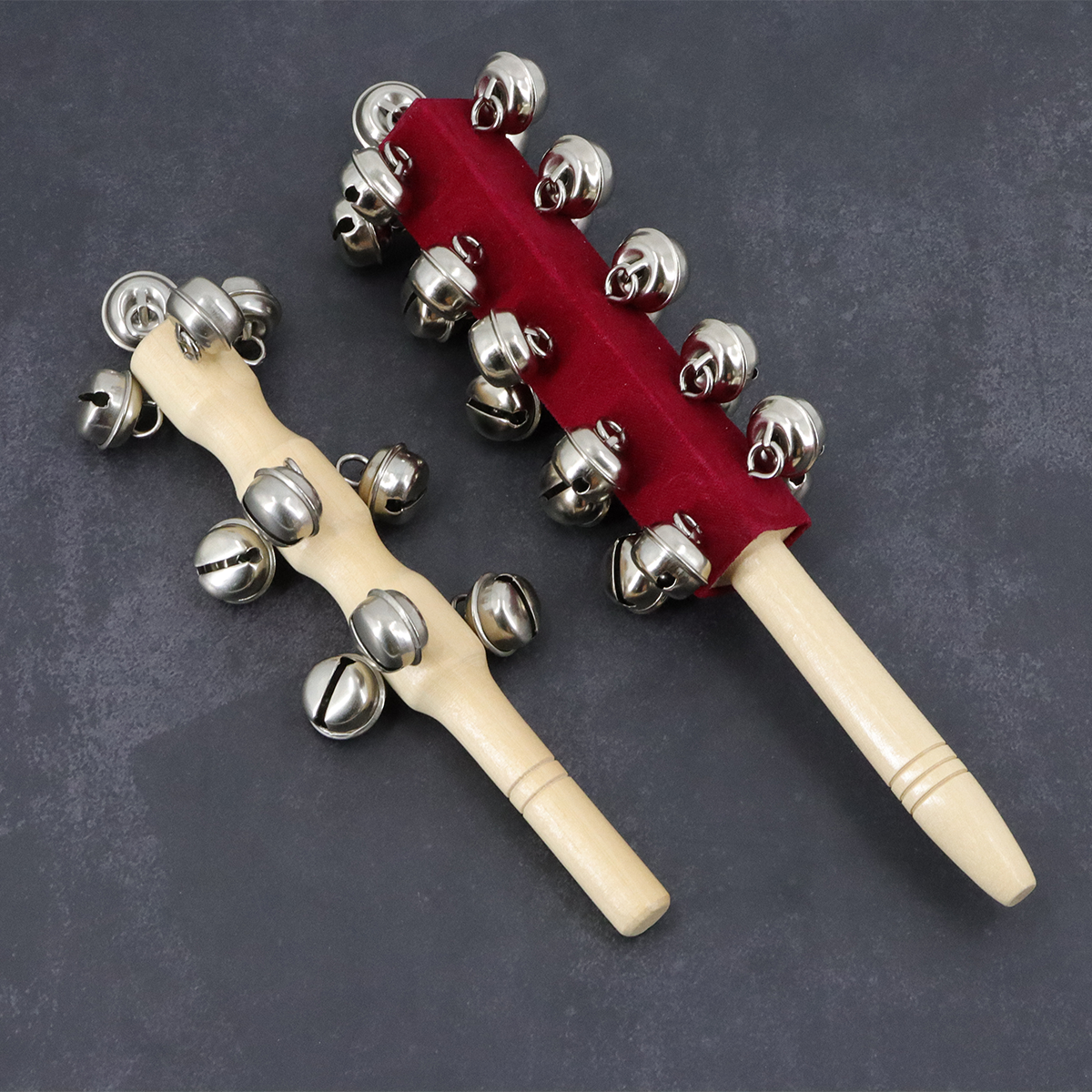 2Pcs Hand Jingle Bells Wooden Handle Sleigh Bell Percussion Musical Bell Instruments for Kids Handheld Bells Toys