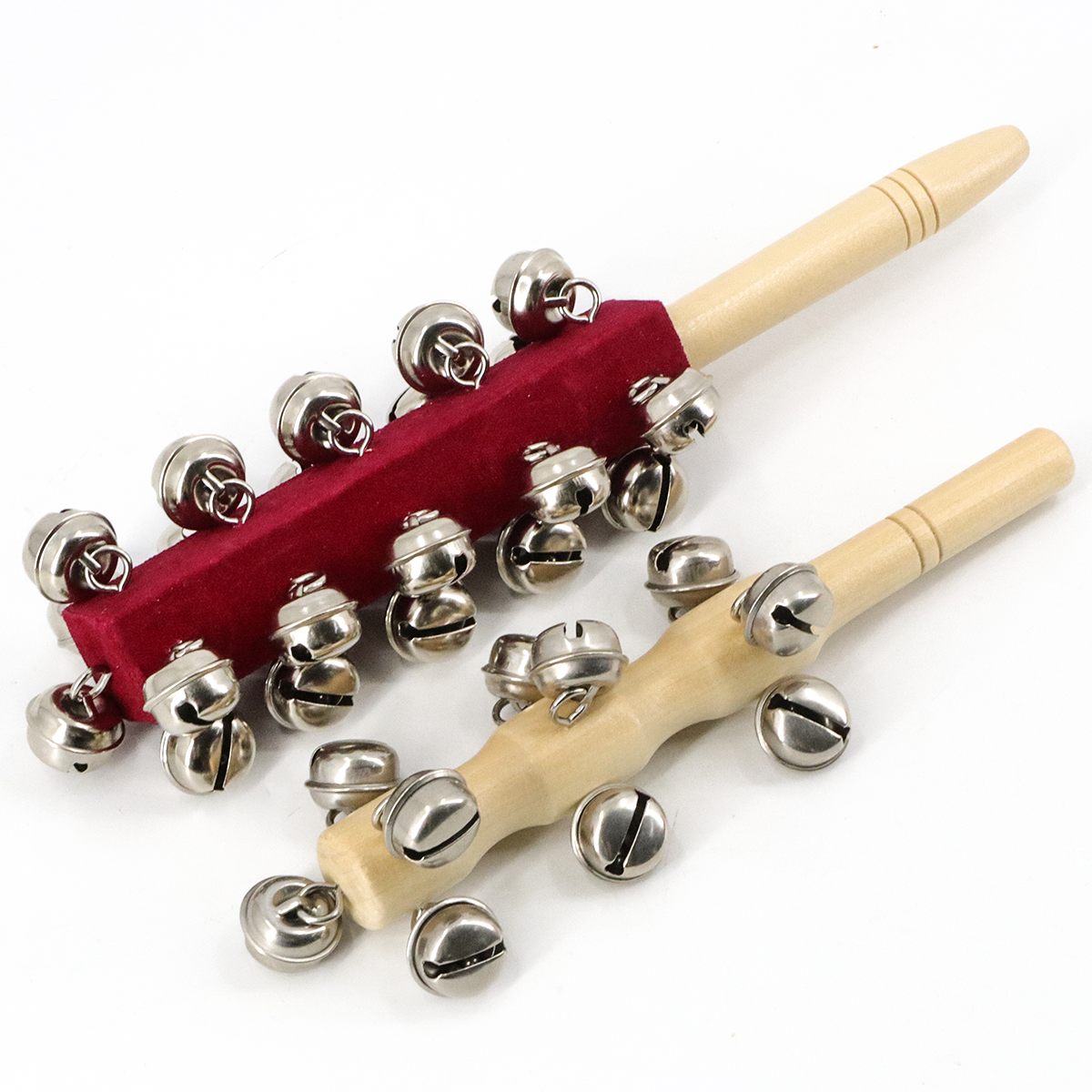 2Pcs Hand Jingle Bells Wooden Handle Sleigh Bell Percussion Musical Bell Instruments for Kids Handheld Bells Toys