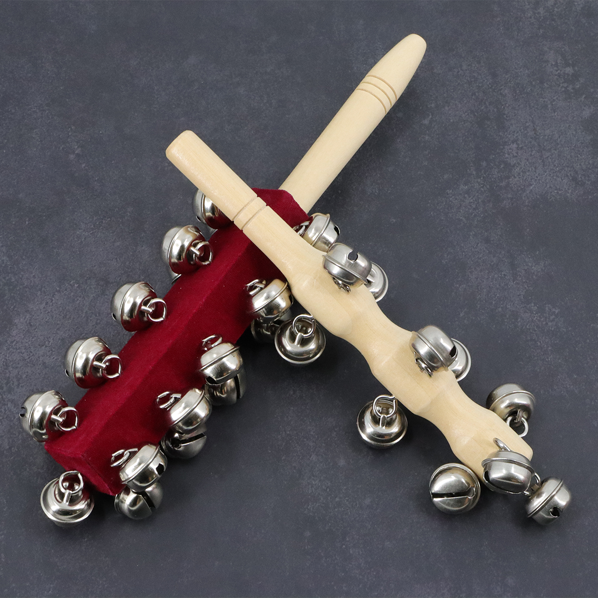 2Pcs Hand Jingle Bells Wooden Handle Sleigh Bell Percussion Musical Bell Instruments for Kids Handheld Bells Toys