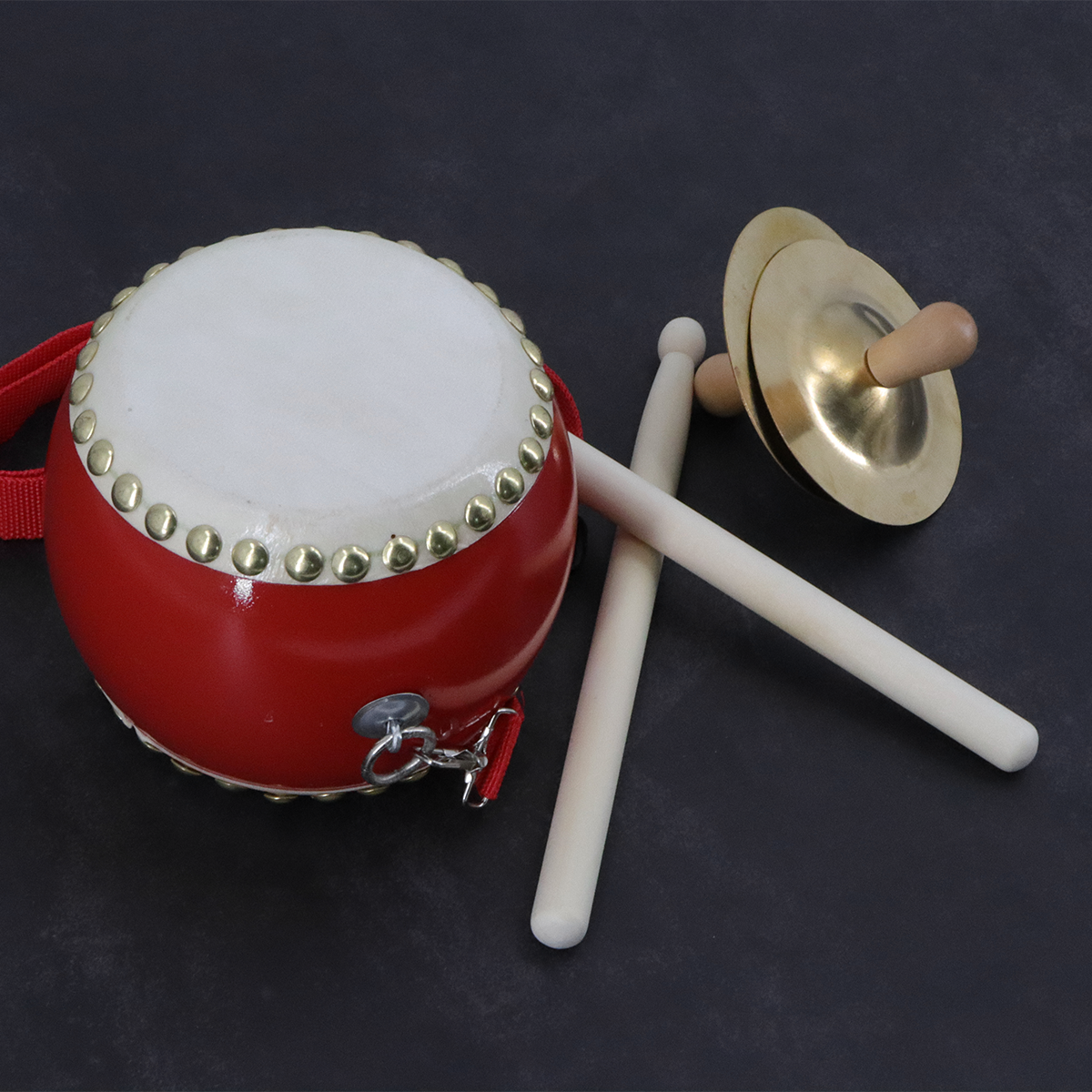 Chinese Drum & Cymbals Set with Adjustable Carry Strap and Drum Sticks for Kids Toys