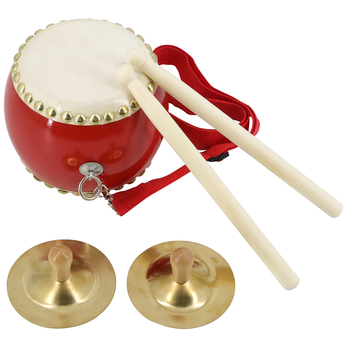 Chinese Drum & Cymbals Set with Adjustable Carry Strap and Drum Sticks for Kids Toys