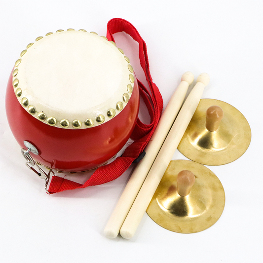 Chinese Drum & Cymbals Set with Adjustable Carry Strap and Drum Sticks for Kids Toys