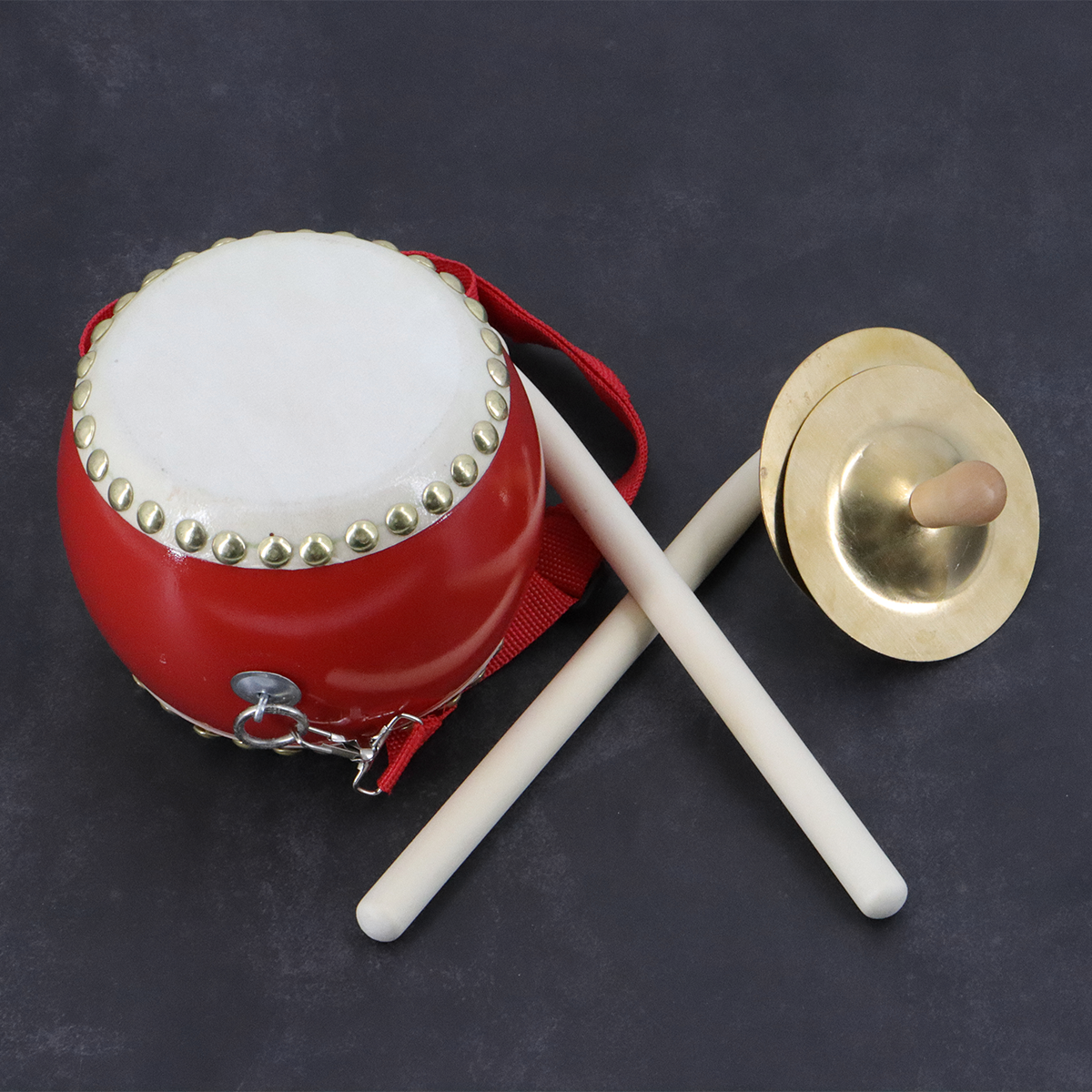 Chinese Drum & Cymbals Set with Adjustable Carry Strap and Drum Sticks for Kids Toys