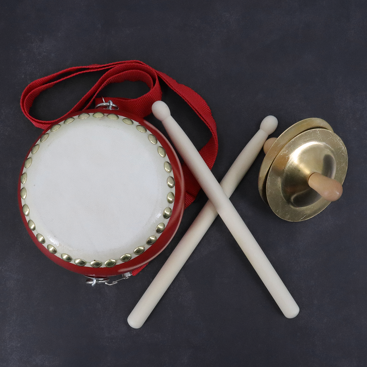 Chinese Drum & Cymbals Set with Adjustable Carry Strap and Drum Sticks for Kids Toys