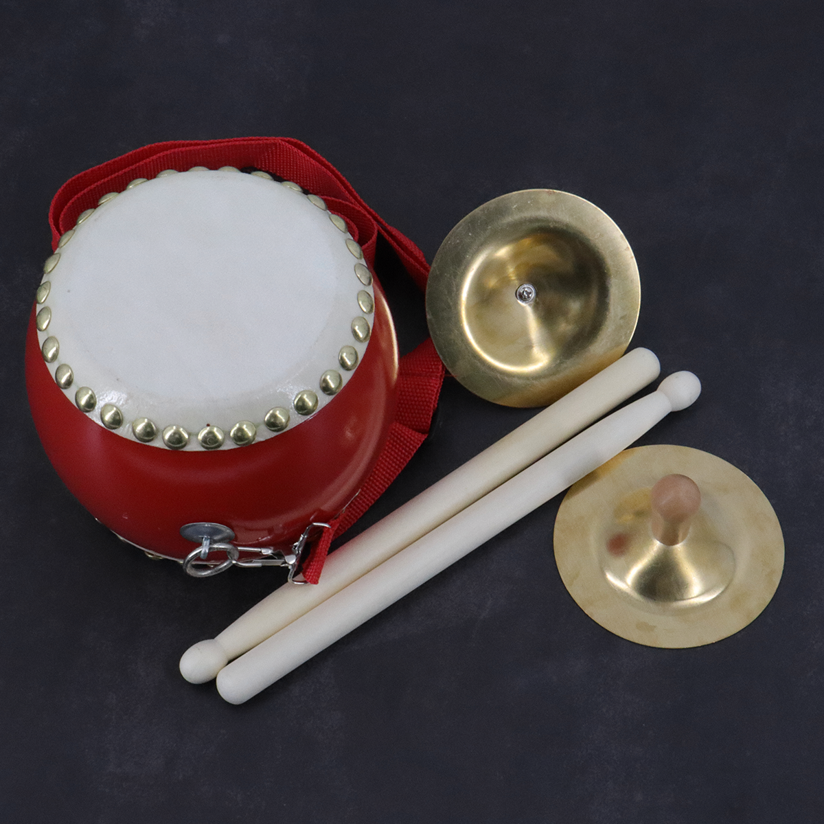 Chinese Drum & Cymbals Set with Adjustable Carry Strap and Drum Sticks for Kids Toys