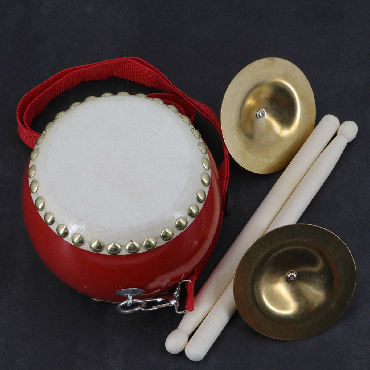 Chinese Drum & Cymbals Set with Adjustable Carry Strap and Drum Sticks for Kids Toys