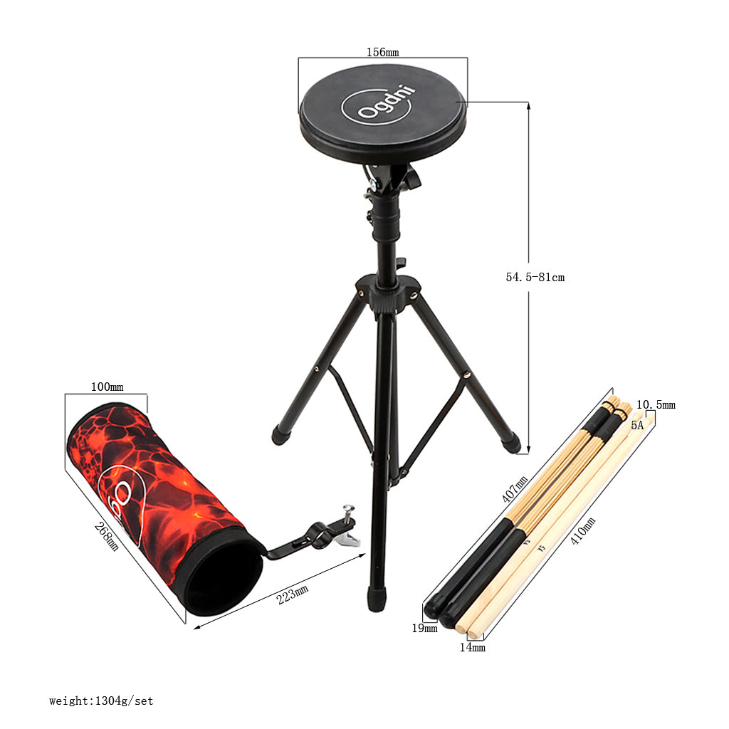 Ogdni Drum Kit 6 Inch Rubber Drums Pad Beginner Practice Training Drum Sets Musicial Percussion Instruments With Adjustable Stand