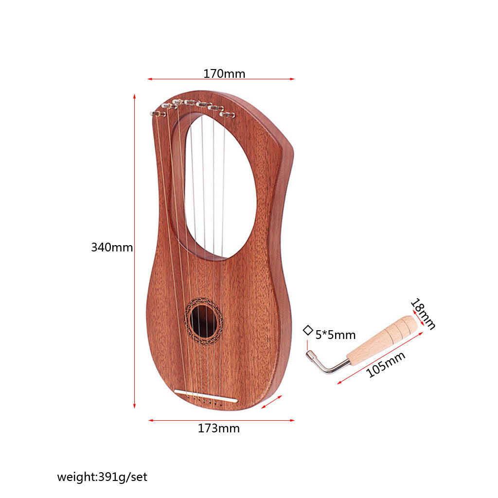 Ogdni Mahogany single-board Lyre Harp 7 String Harp Portable Small Harp with Durable String Musical Instrument Stable Sound Quality Harp