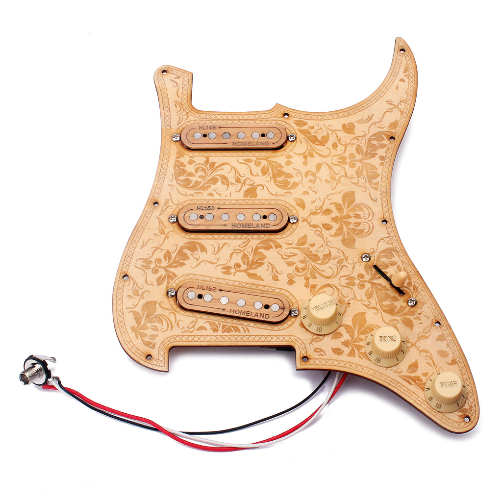 Loaded Prewired Wooden Guitar Pickguard Maple Wood Plate SSS Pickups with Decorative Flower Pattern for Electric Guitars