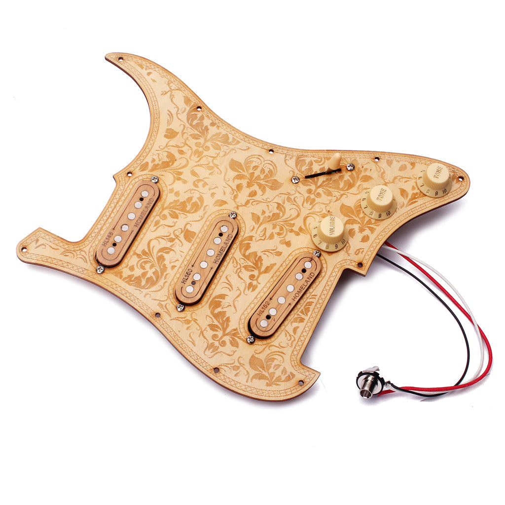 Loaded Prewired Wooden Guitar Pickguard Maple Wood Plate SSS Pickups with Decorative Flower Pattern for Electric Guitars