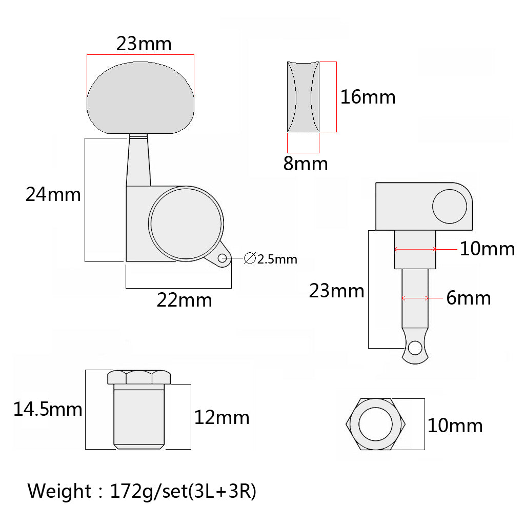 Chrome 3R3L Guitar String Tuning Pegs Tuners Machine Heads Tuners
