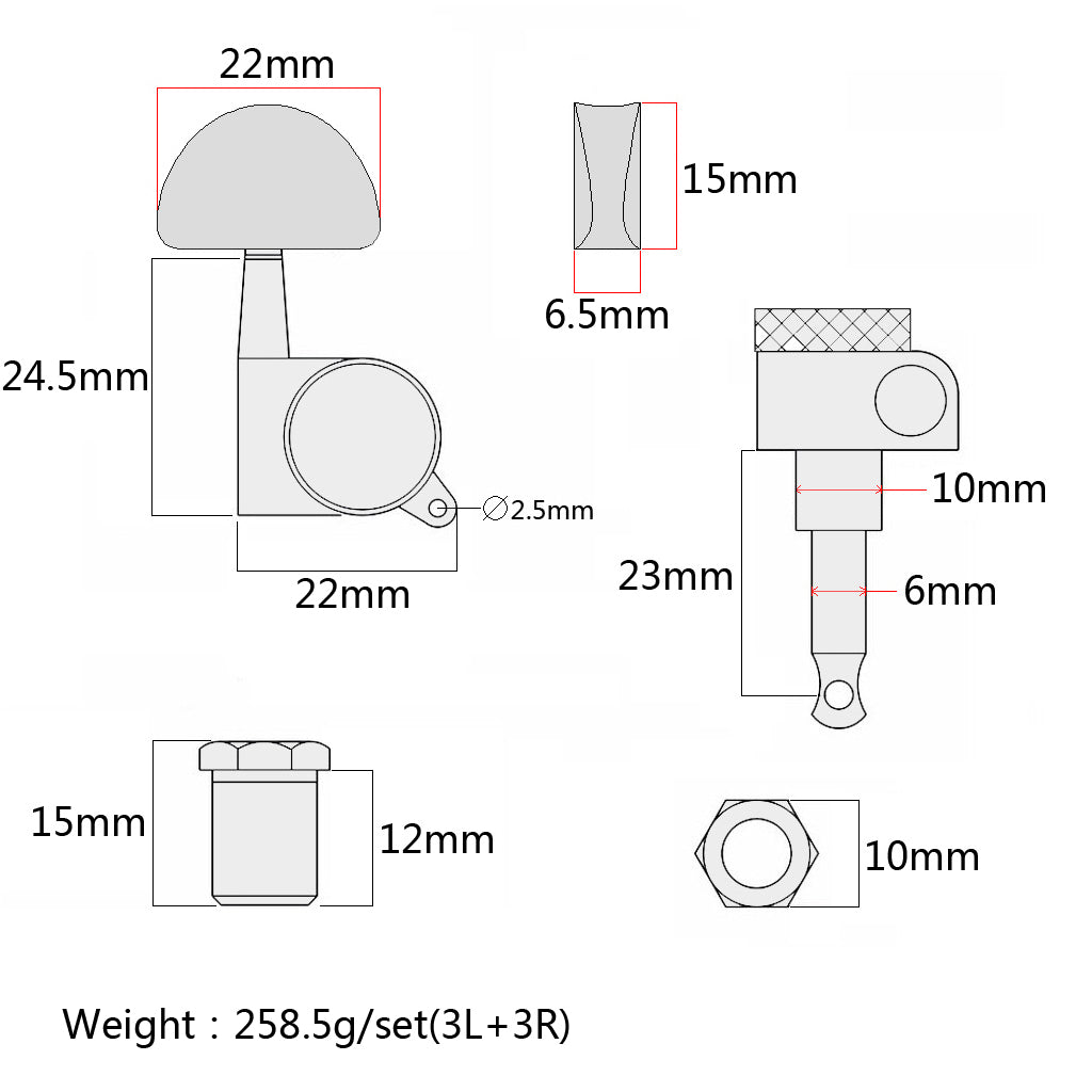 Chrome Lock Semicircle Guitar Tuning Pegs Tuners Machine Heads 3R 3L for Electric Acoustic Guitar