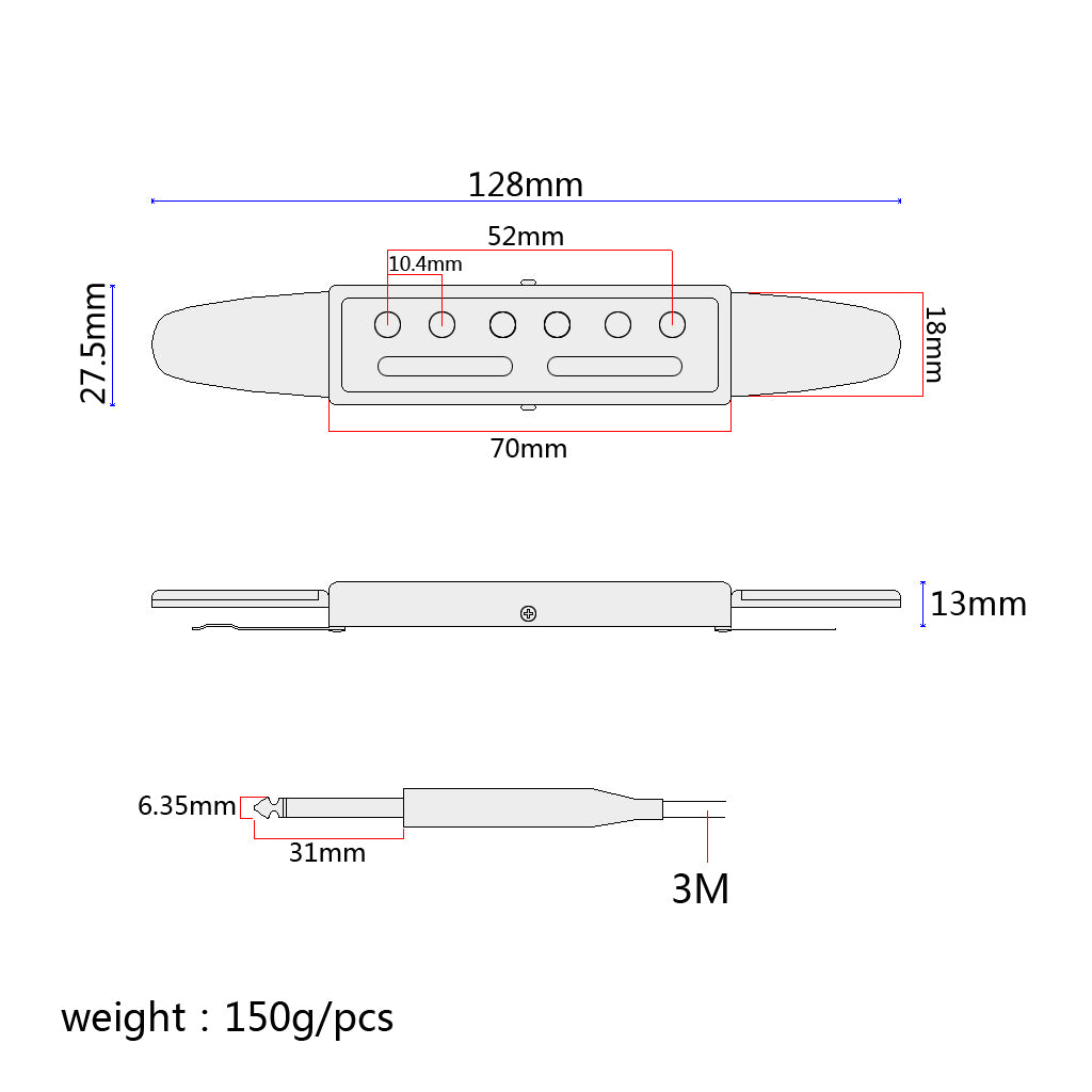 New Classical Acoustic Guitar Amplifier Soundhole Pickup 6.3mm Jack 5M Cable Hot Sale