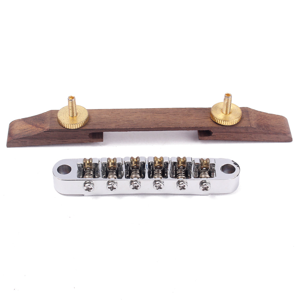 Chrome Plated Jazz Electronic Guitar Bridge Tailpiece with Gold Roller Saddle