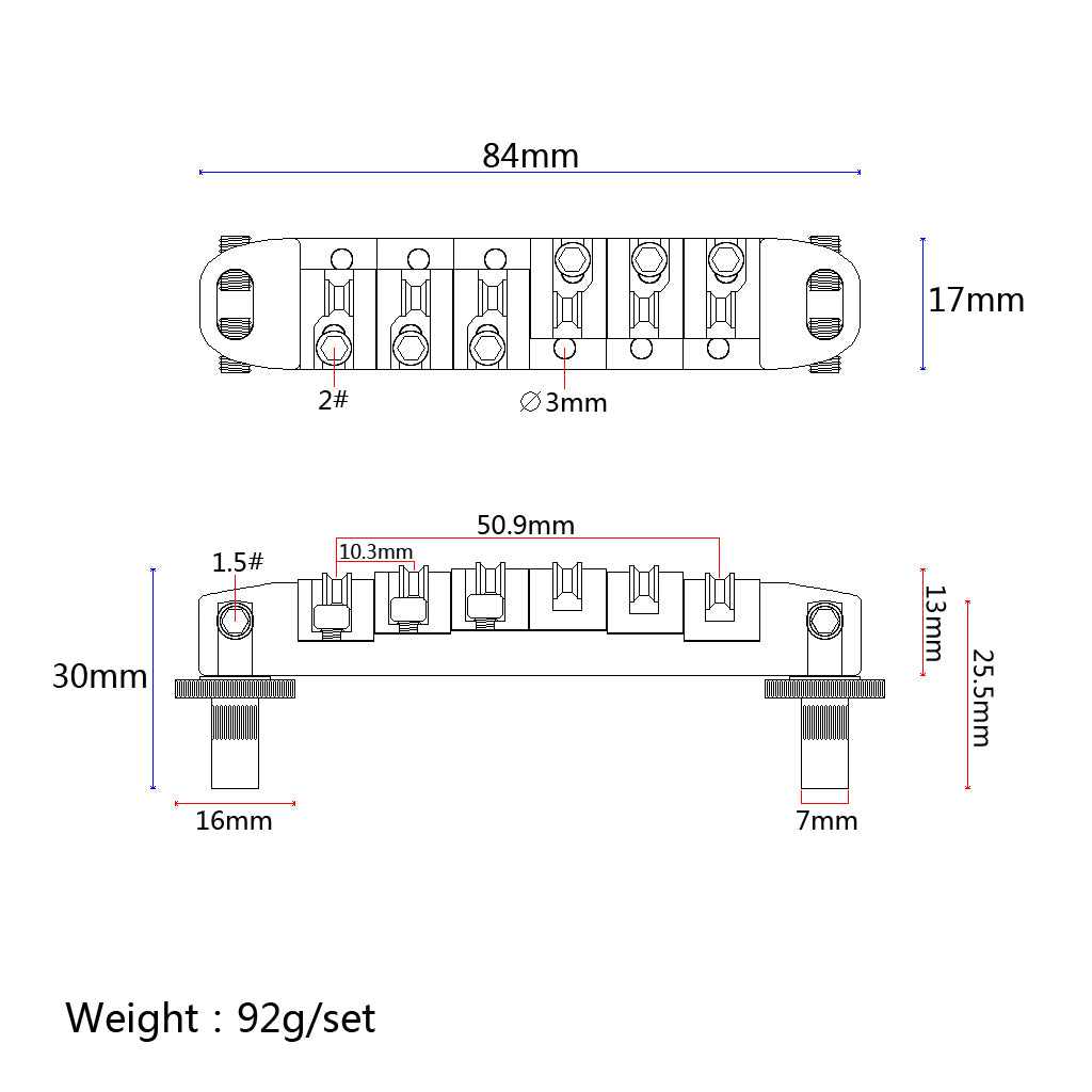 Brass Roller Adjustable Saddle Tune-O-Matic Zinc Alloy Bridge for LP Electric Guitar Silver/Black/Gold