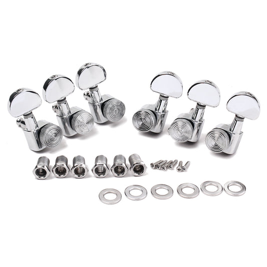 Chrome Lock Semicircle Guitar Tuning Pegs Tuners Machine Heads 3R 3L for Electric Acoustic Guitar