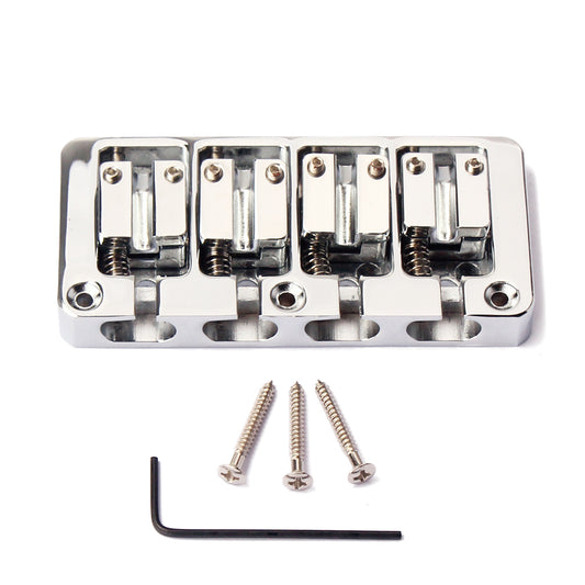 Chrome Zinc Alloy L Shape 4 String Bass Bridge With Wrench Replacement for Bass Guitar