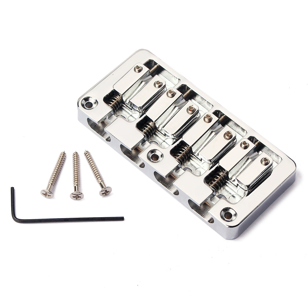 Chrome Zinc Alloy L Shape 4 String Bass Bridge With Wrench Replacement for Bass Guitar