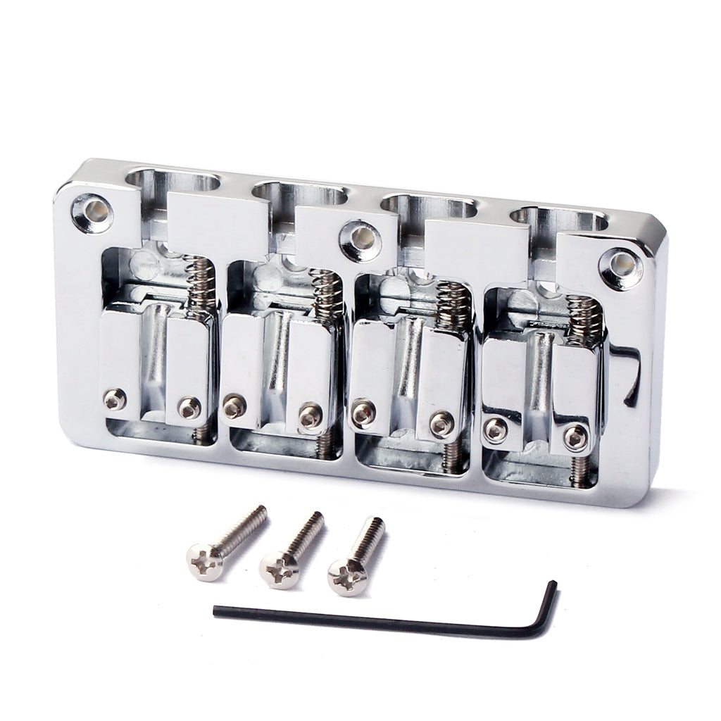 Chrome Zinc Alloy L Shape 4 String Bass Bridge With Wrench Replacement for Bass Guitar