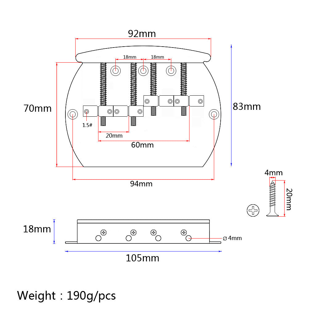 Five-stringed chrome semicircle bridge