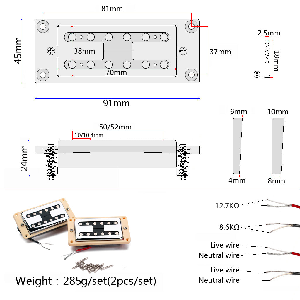 Double Coil Humbucker Pickups Set for Gibson Les Paul Electric Guitar Parts White with Cream/Black/ Frame