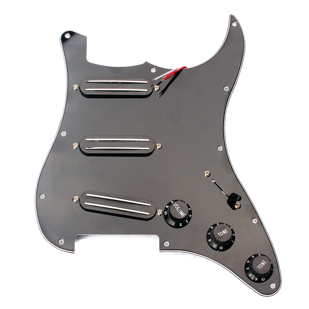 Black 3-ply SSS Dual Rail Pickups Loaded Prewired Pickguards for 11 Hole Electric Guitar