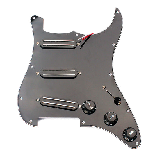 Black 3-ply SSS Dual Rail Pickups Loaded Prewired Pickguards for 11 Hole Electric Guitar