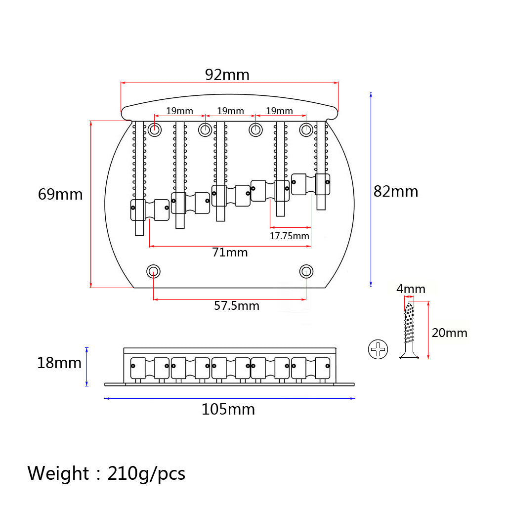 Five-stringed chrome semicircle bridge