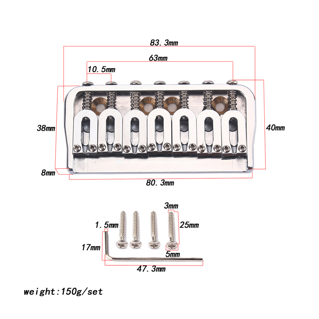 7 String BRASS  Chrome Saddle Bridge Strain Plate Bridge