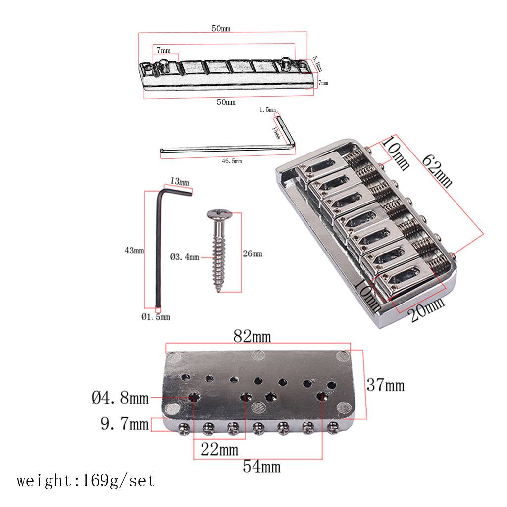 7 String Saddle Strings Guitar Bridge and Brass Nut Set