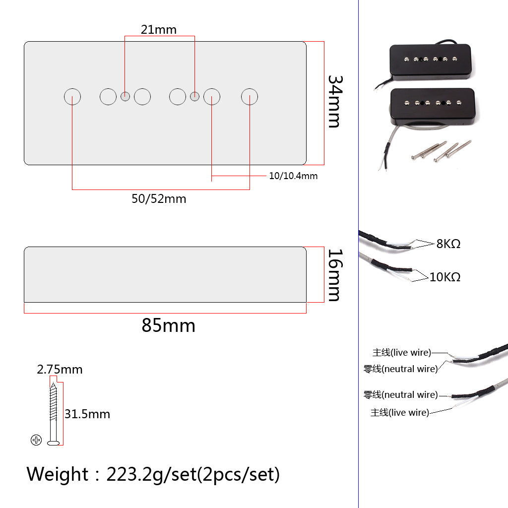 EXCELLENT P90 SOAPBAR GUITAR PICKUP/ 50mm POLE SPACINGS / BLACK / P 90