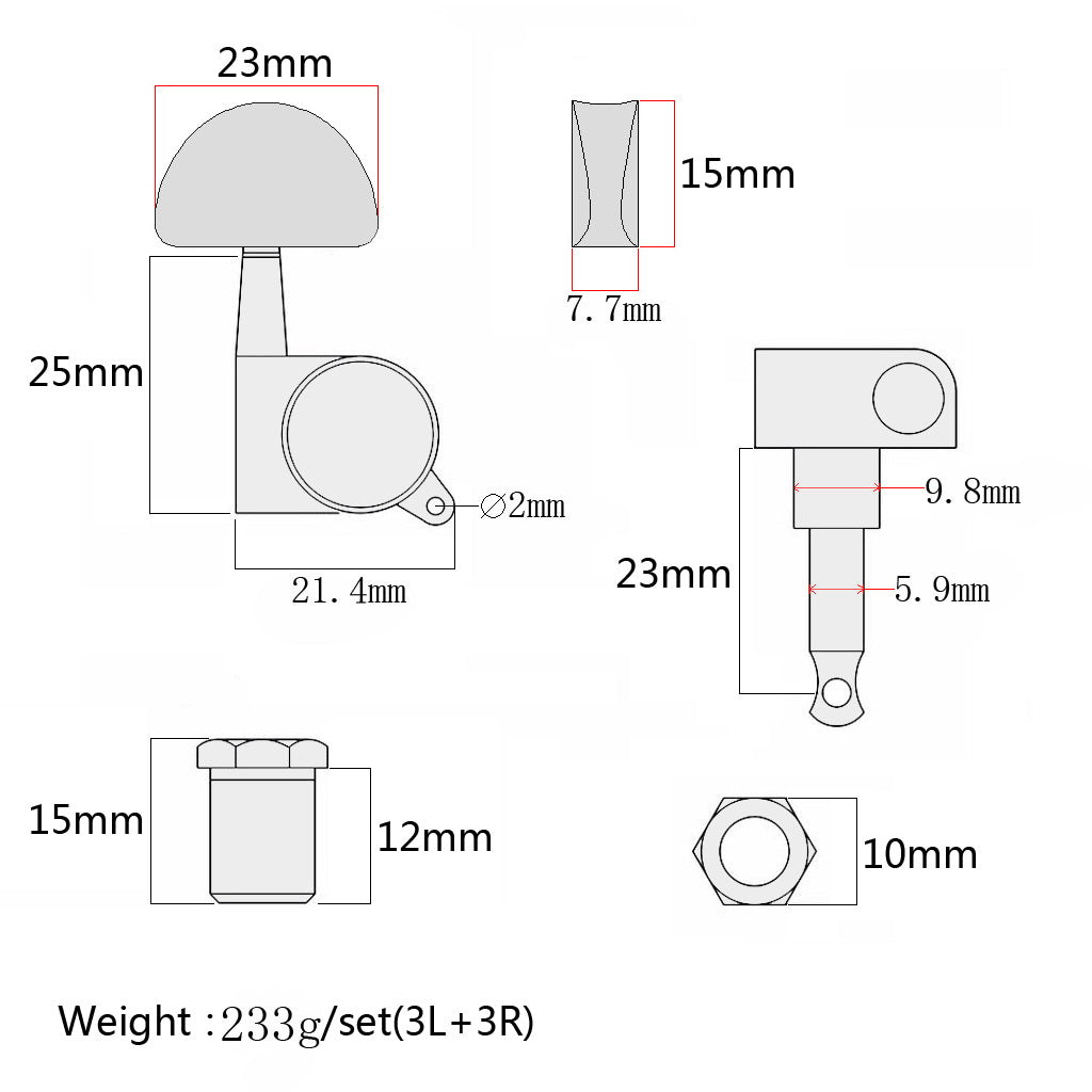 3R3L bronze Half Moon Button Guitar Sealed String Tuning Pegs Keys Machine Heads Tuners