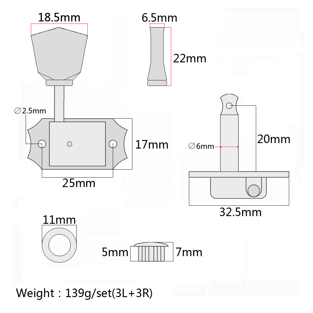 Guitar 3R 3L Deluxe Tuning Pegs Machine Heads Tuners