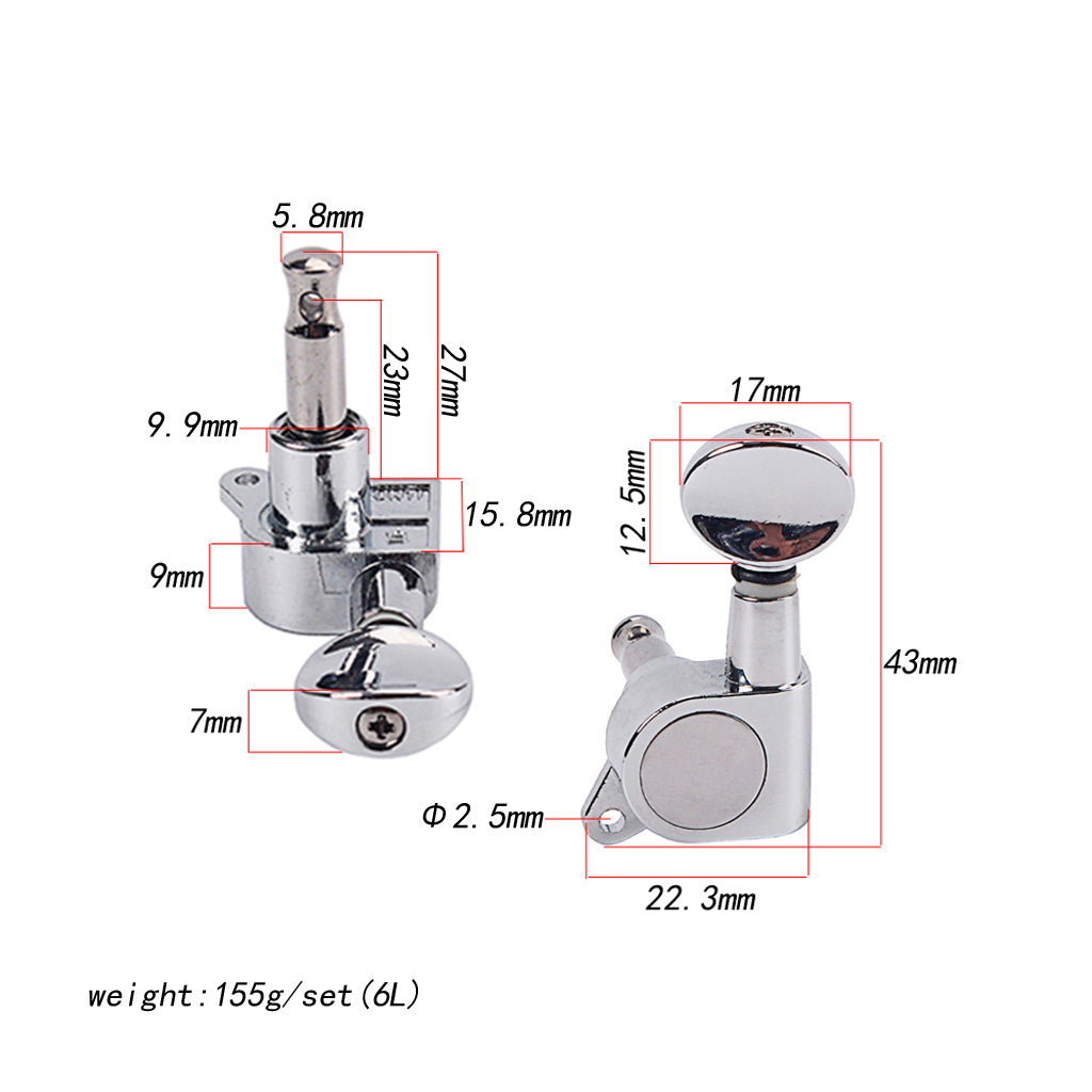 Electric Acoustic Guitar String Tuning Pegs Keys Tuners Machine Heads Chrome 6R/6L