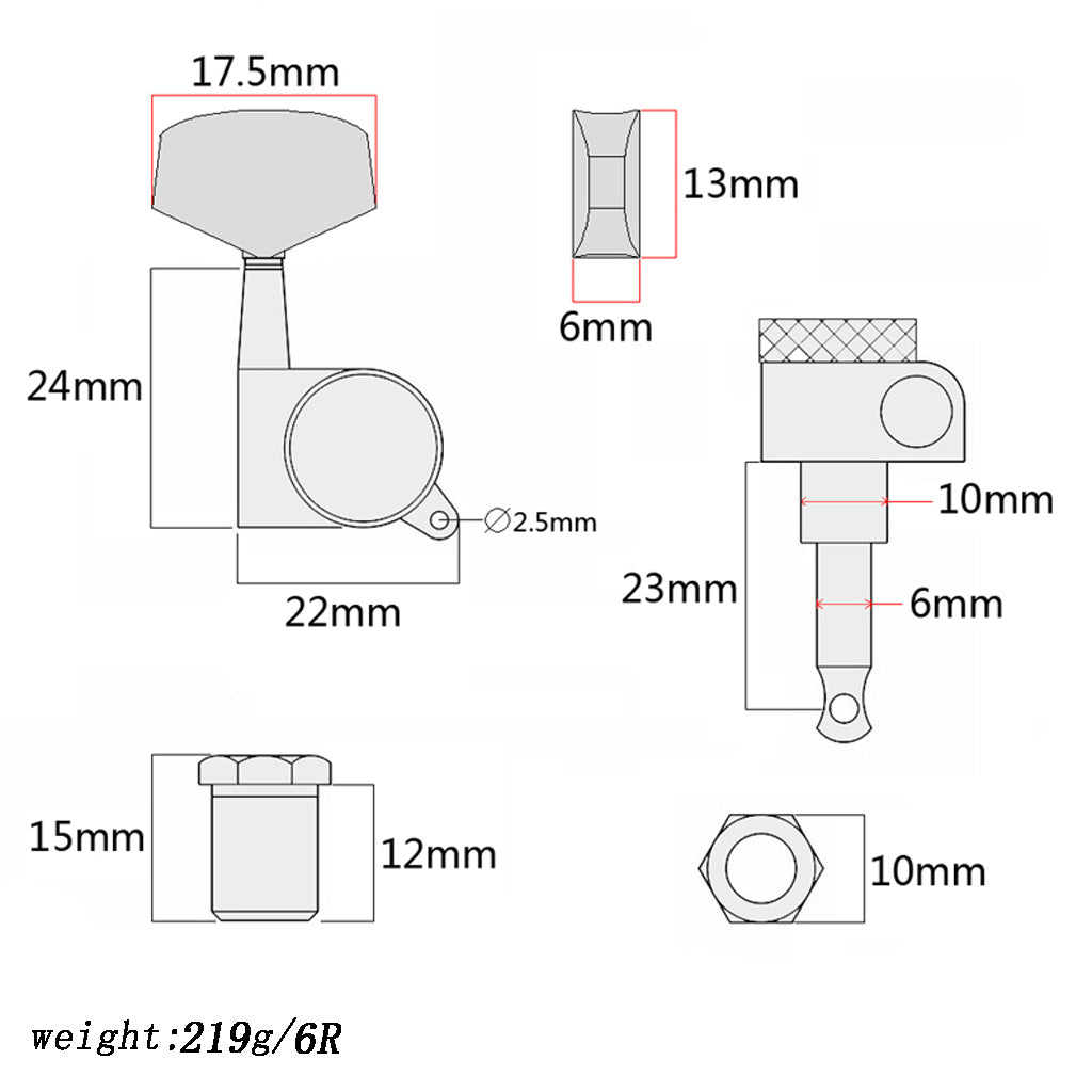 6R Inline Locked String Guitar Tuning Pegs keys Tuners Machine Heads Tuners Keys