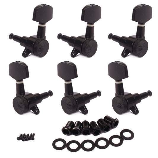 Set of 6 quality  Black plated machine heads for steel string electric guitars (3R3L)