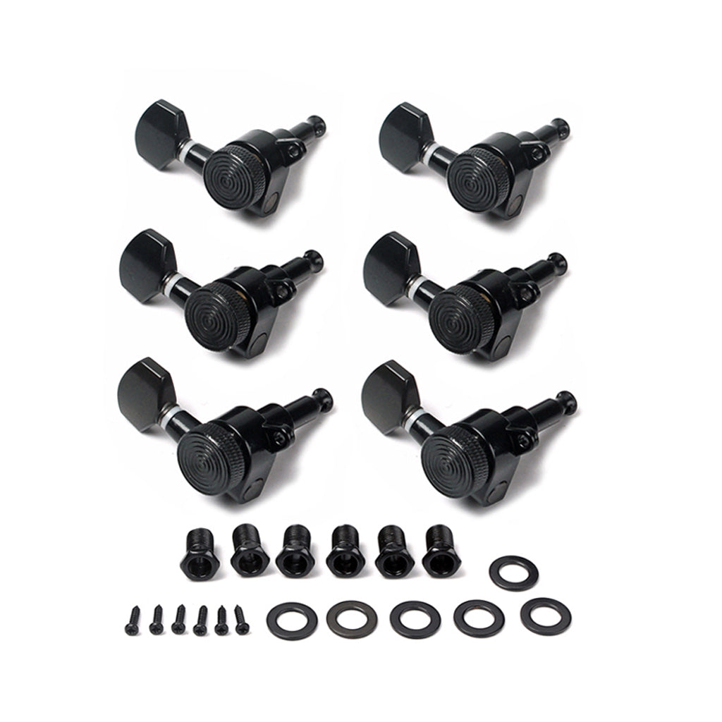 A Set 6 Pcs Black Locked String Tuning Pegs key Tuners Machine Heads For Acoustic Electric Guitar Lock Schaller Style