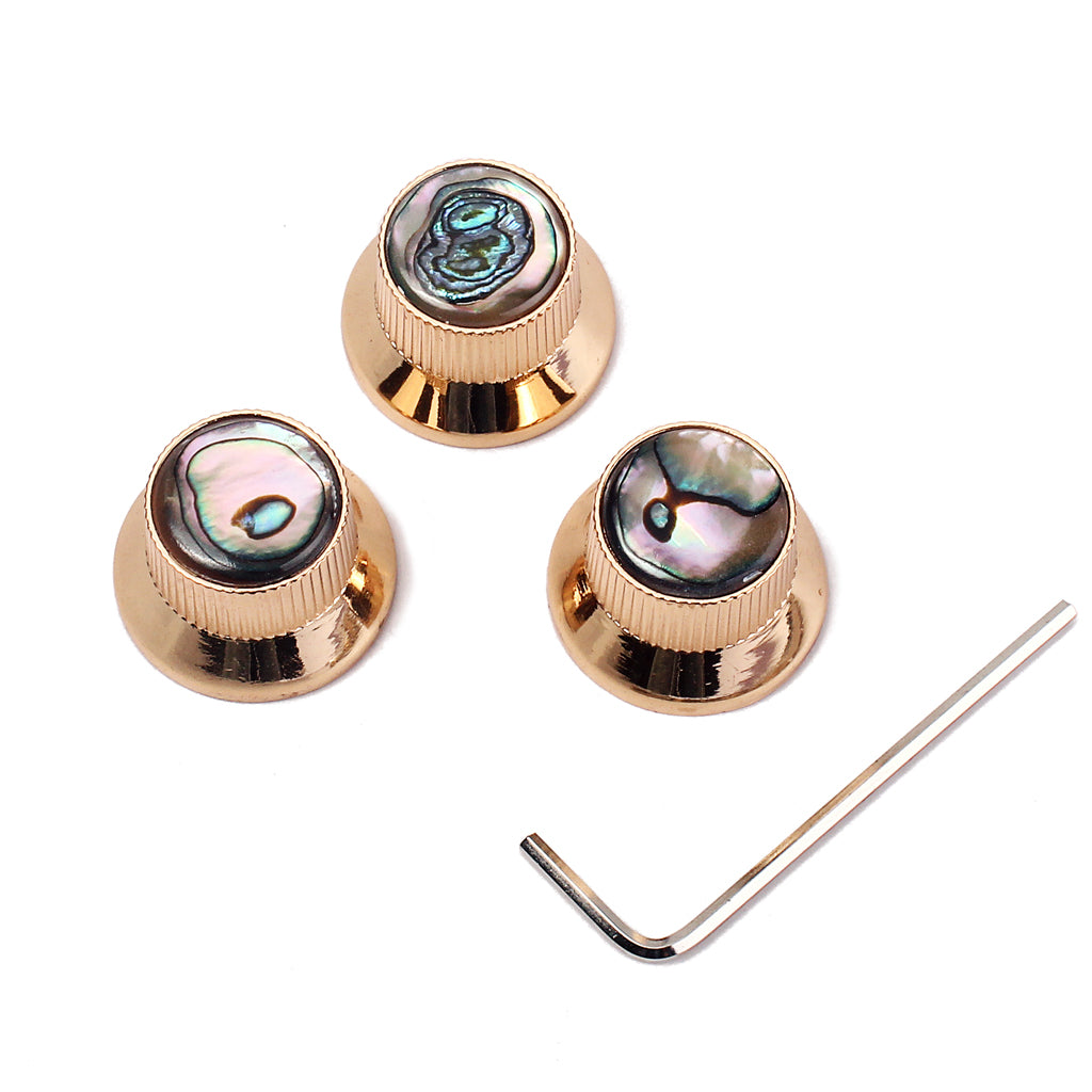 Gold/Abalone&shell Metal Bell Guitar/Bass Knob for 6mm Split Shaft