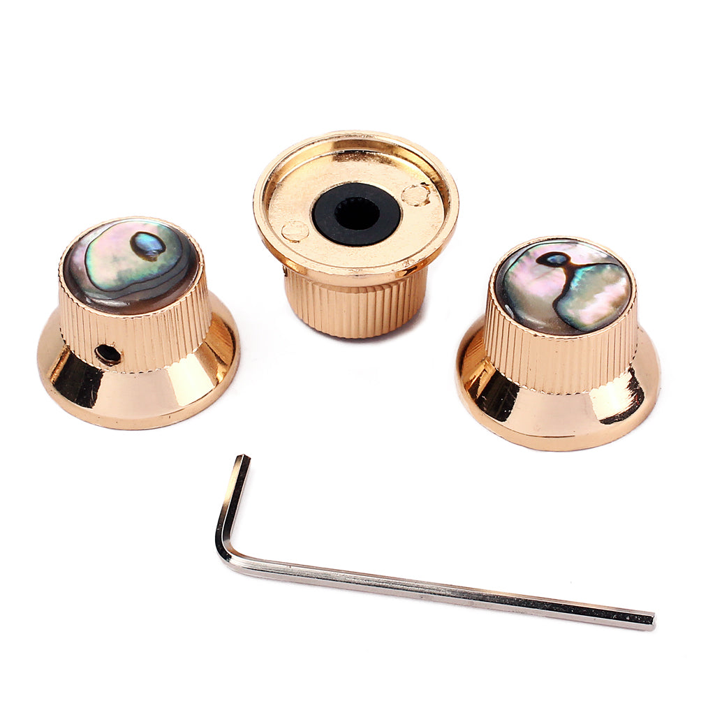 Gold/Abalone&shell Metal Bell Guitar/Bass Knob for 6mm Split Shaft