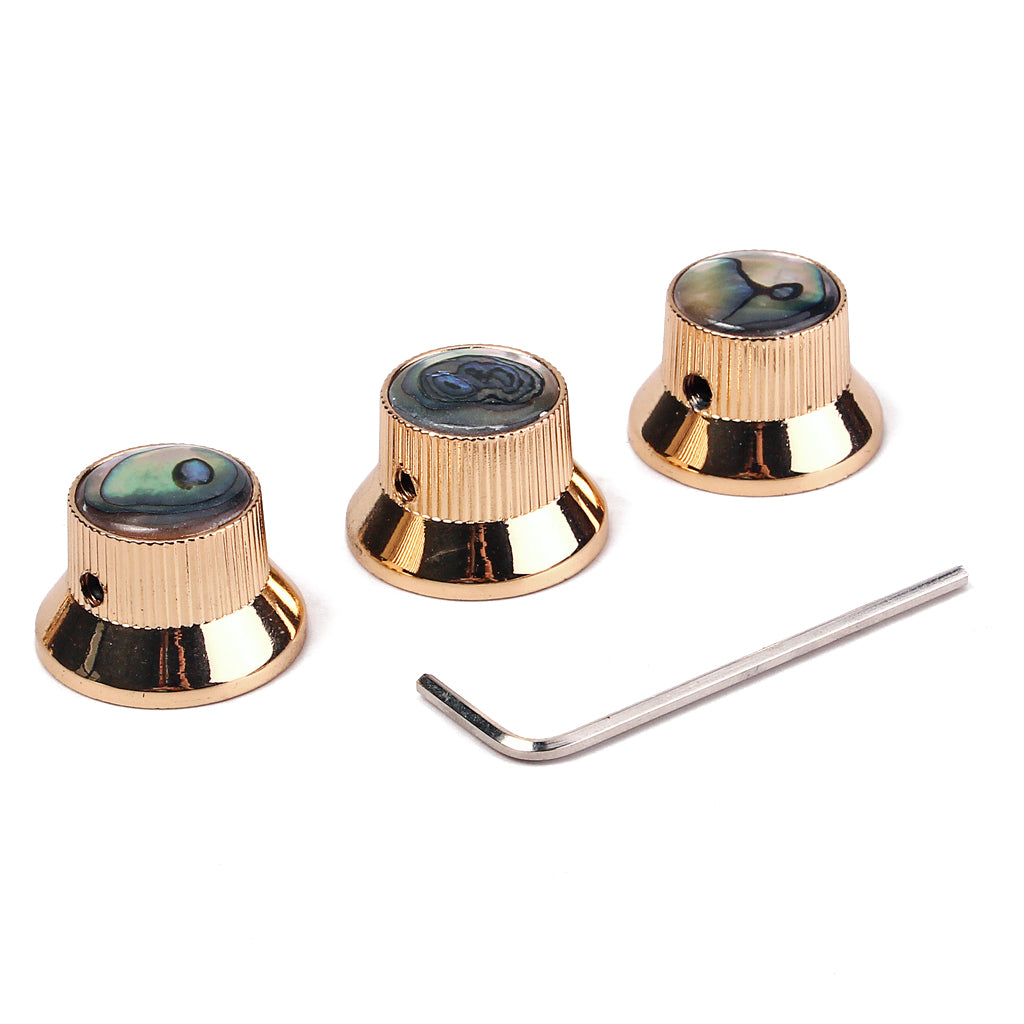 Gold/Abalone&shell Metal Bell Guitar/Bass Knob for 6mm Split Shaft