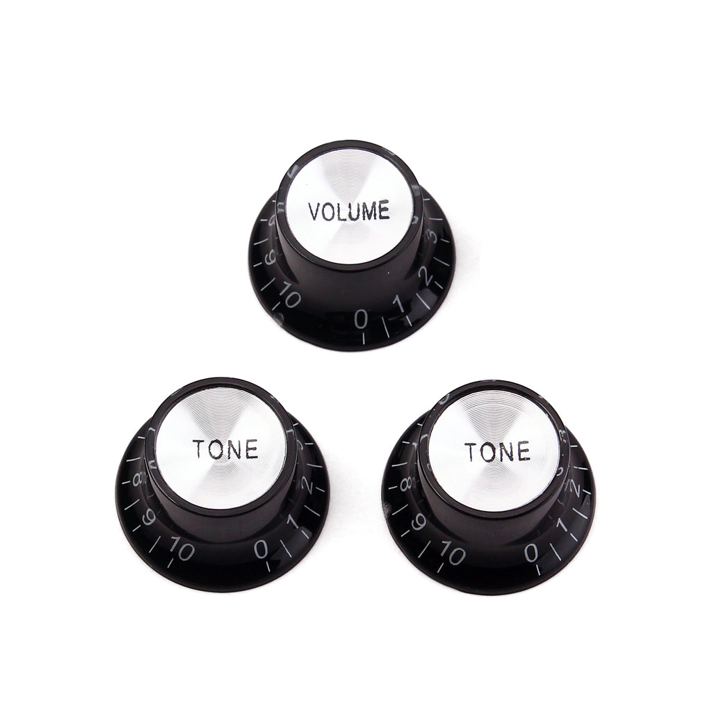 1 Set of 3pcs Brown Silver Reflector Volume Tone Electric Guitar Knobs