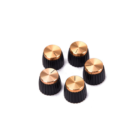 5pcs Guitar AMP Amplifier Knobs Black w/ Gold Cap Push on Knobs fits Marshall