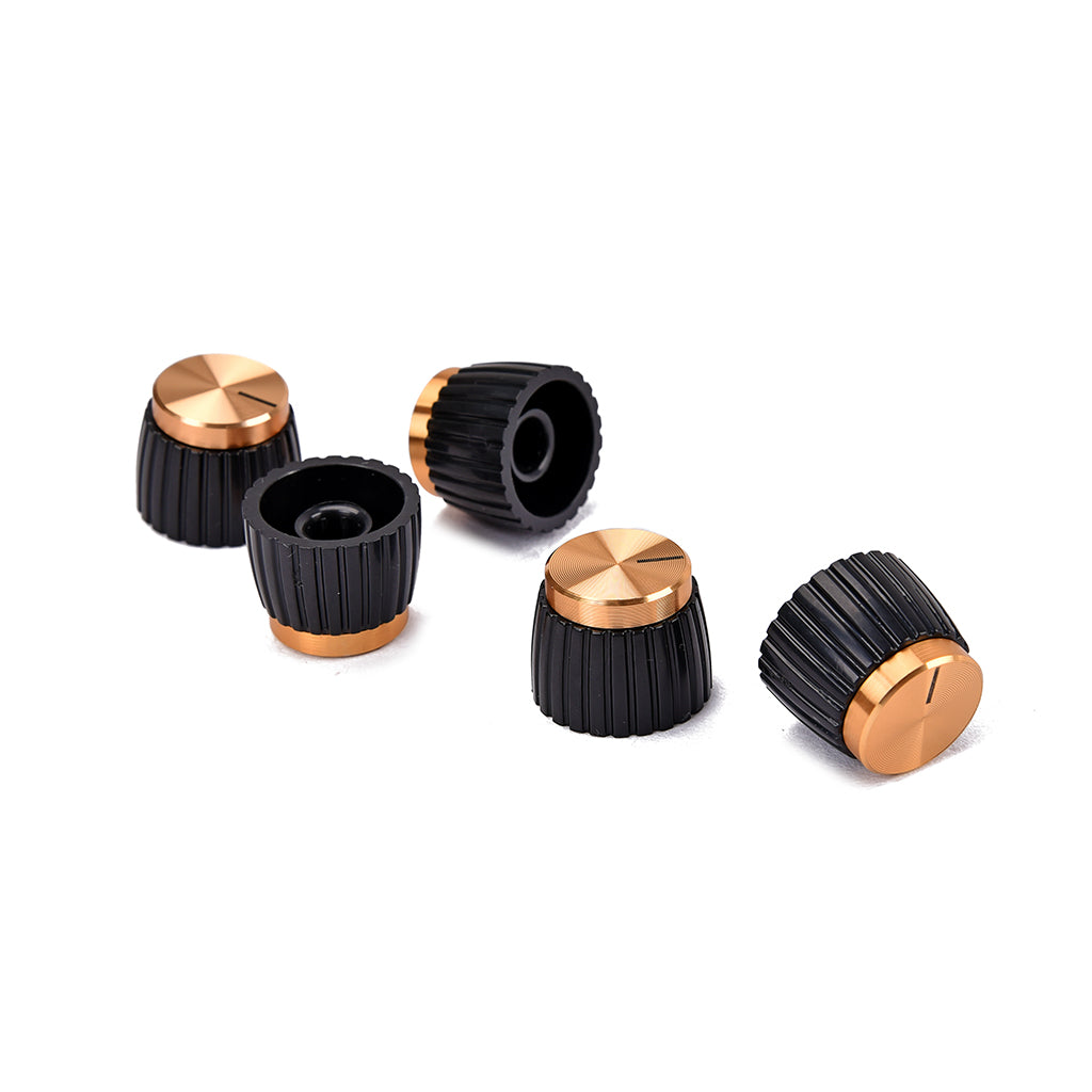 5pcs Guitar AMP Amplifier Knobs Black w/ Gold Cap Push on Knobs fits Marshall