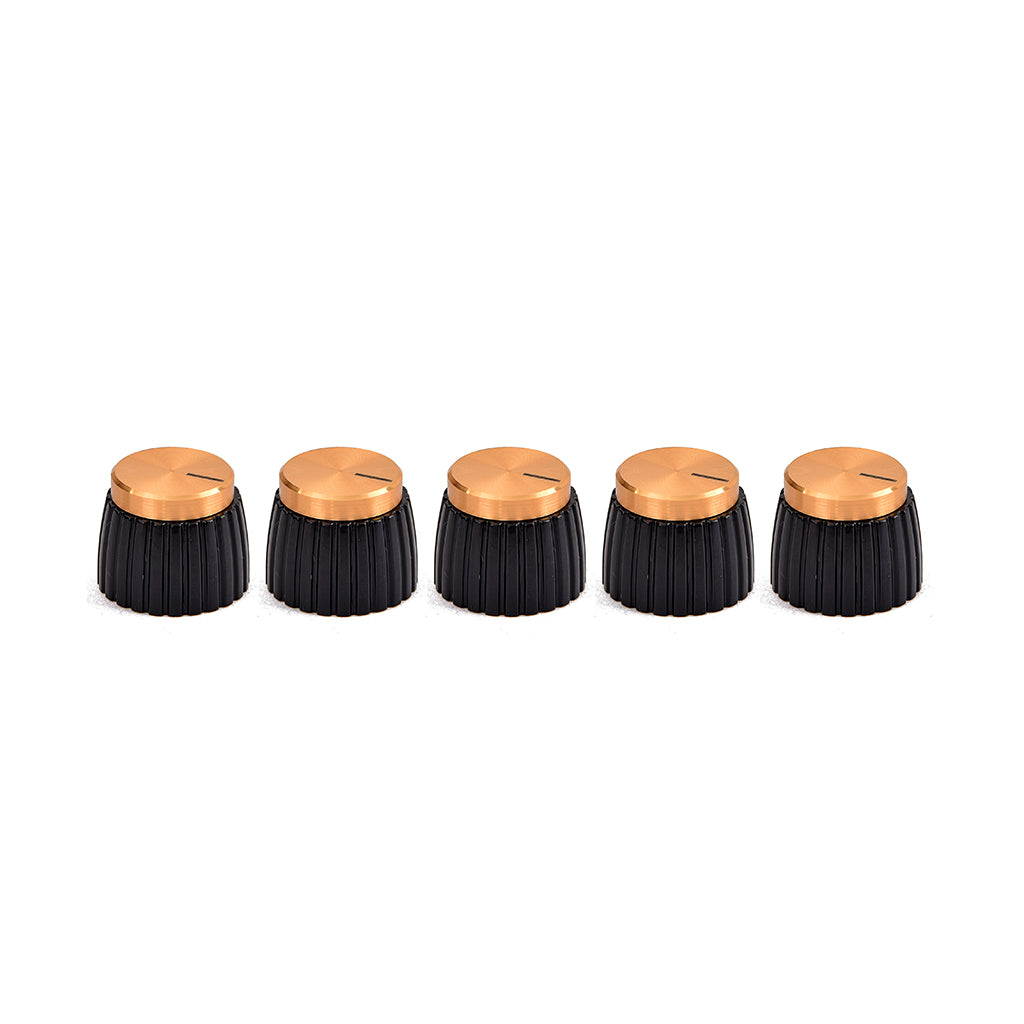 5pcs Guitar AMP Amplifier Knobs Black w/ Gold Cap Push on Knobs fits Marshall